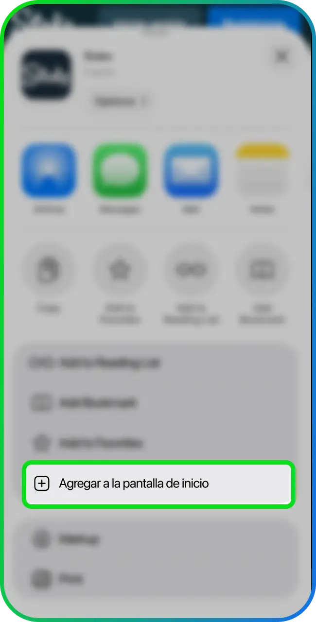 Selecciona añadir a pantalla de inicio para acceder a la App de Stake.
